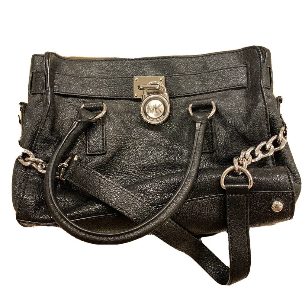 Michael Kors Bag Hamilton Lock Chain Black Leather Brand New Satchel Shoulder